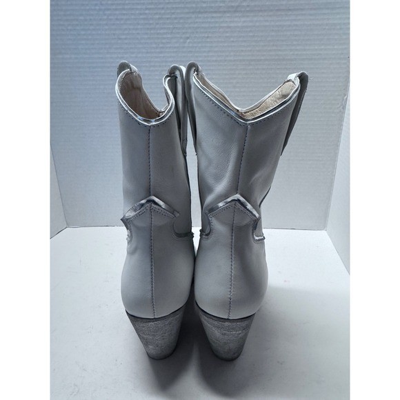 Golo White Leather Western Cowboy Boots Silver Trim Pointed Toe Portugal Size 9