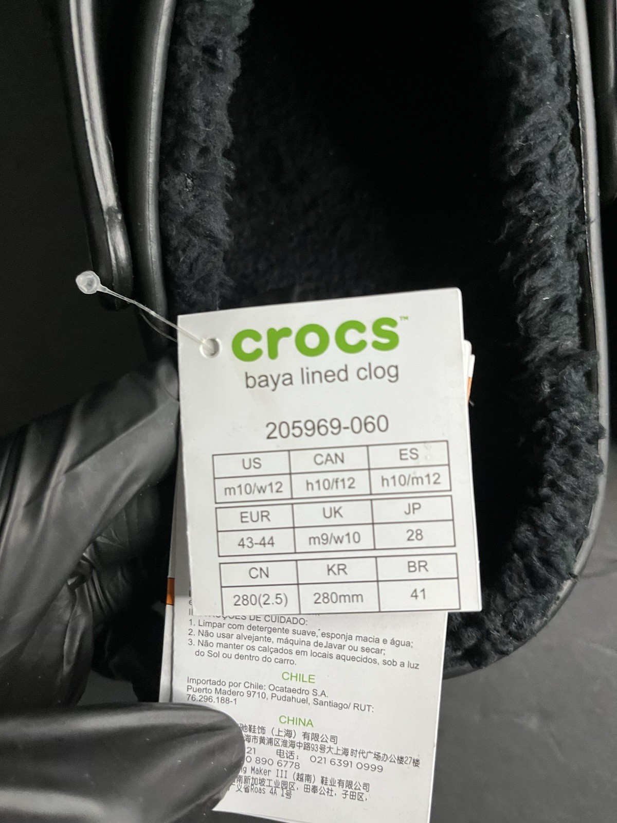 Baya Lined Clog Unisex Crocs US M10/W12 Black