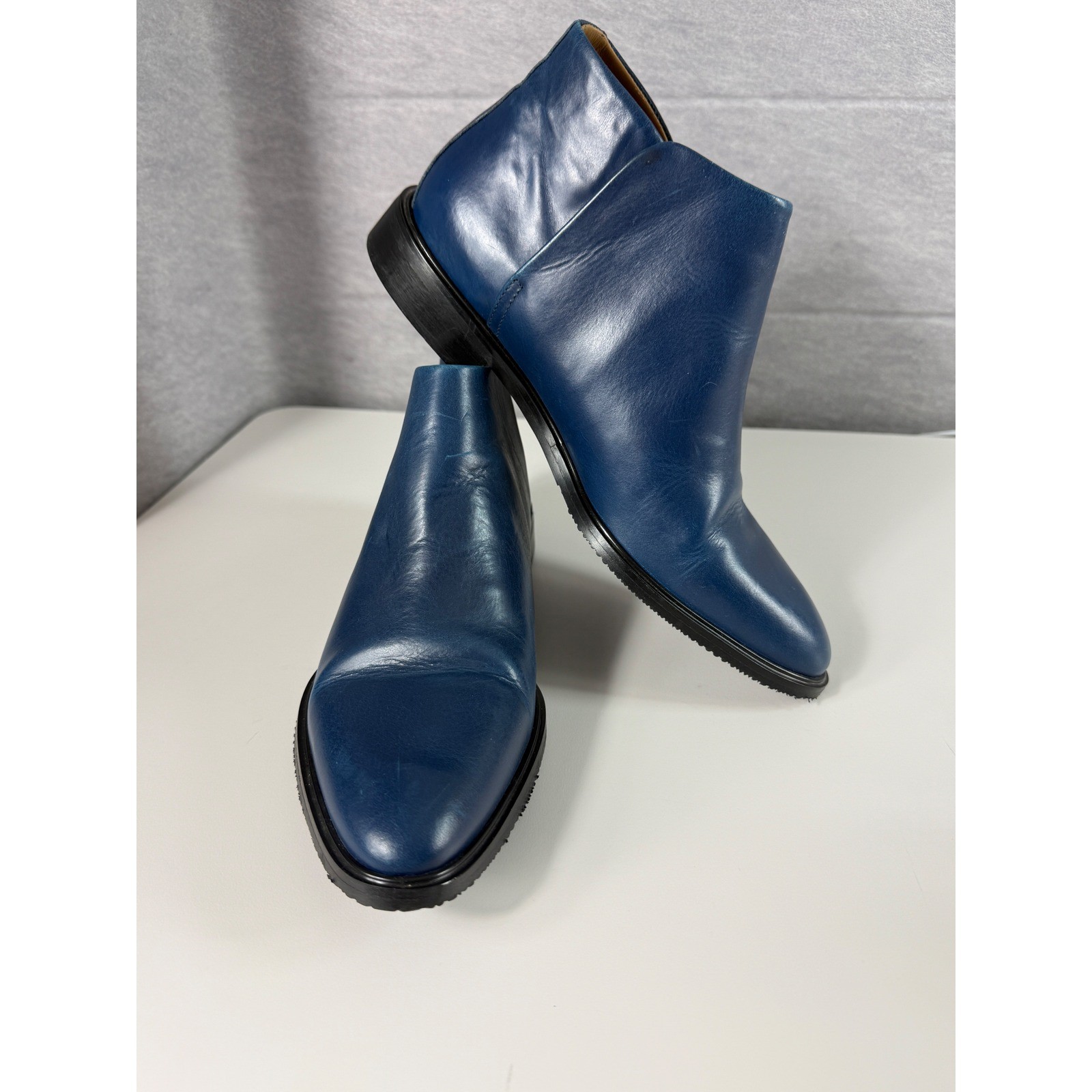 Everlane Womens 7.5 Ankle Boots Blue Leather Italy Minimalist Modern Chic