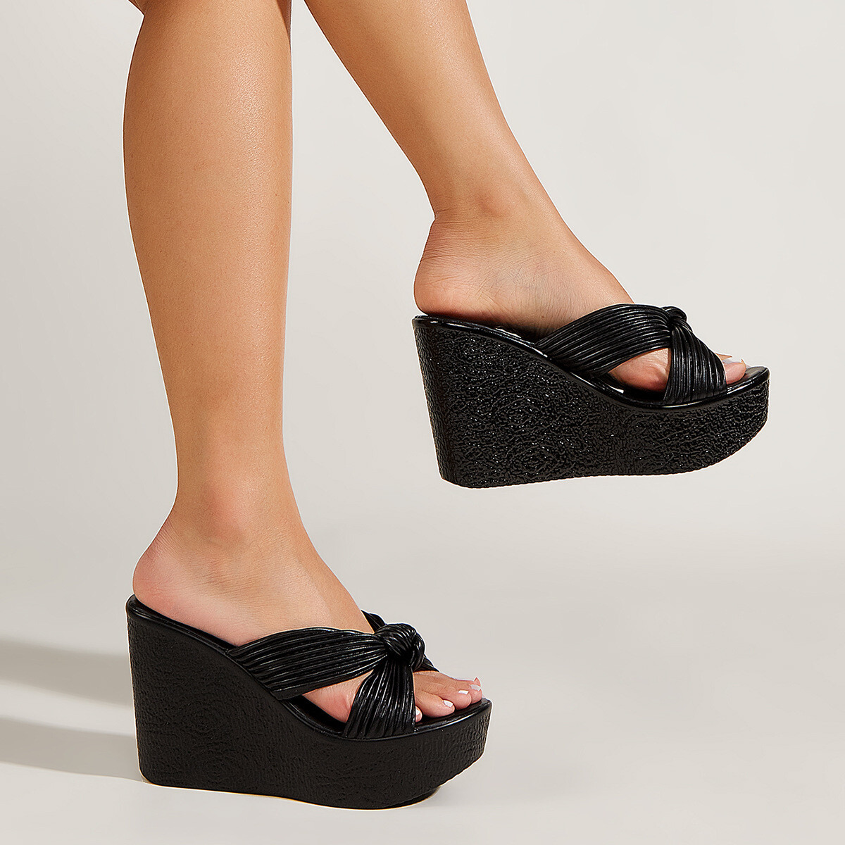 Women Platform Wedge High Heel Slippers Open Toe Summer Sandals Slip On Shoes Sz