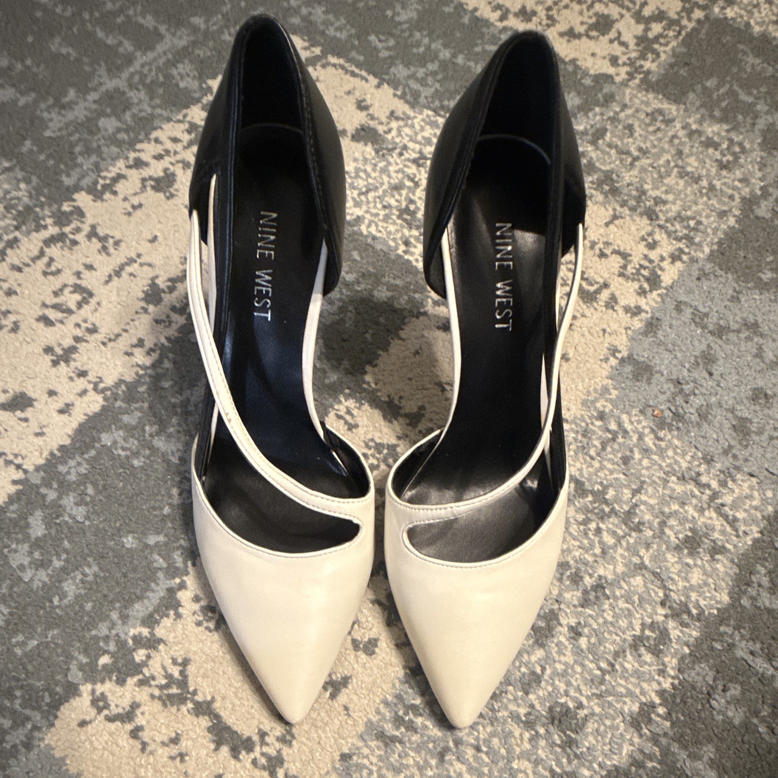 Nine West Women’s Tens Pointed Toe Pump In Light Natural Cream & Black Size7.5M