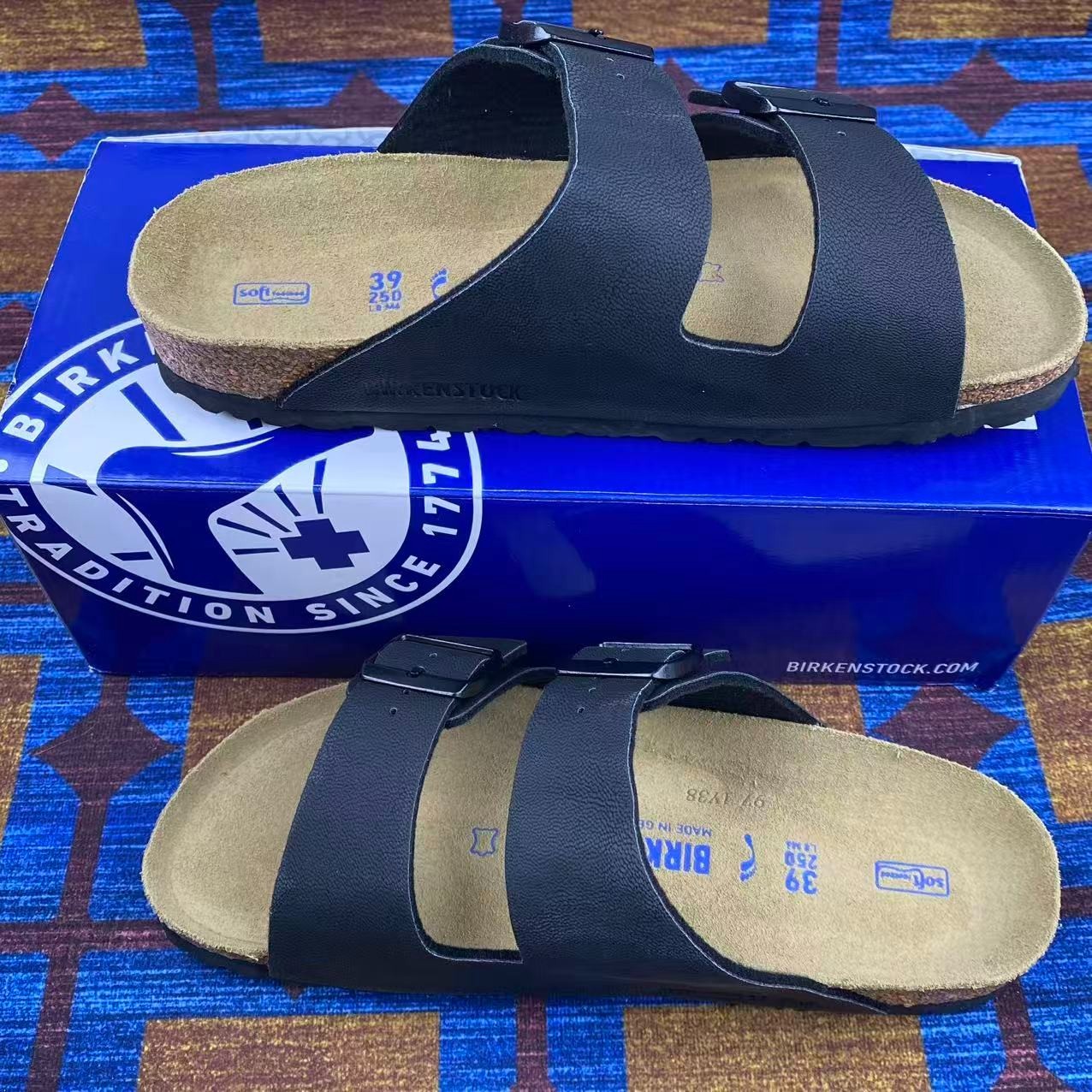 NEW Birkenstock Arizona Birko-Flor Unisex Adults Sandals Black/Blue–All Sizes