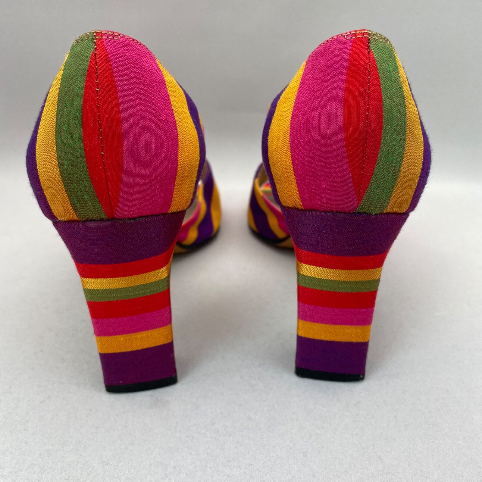 Vintage Vaneli D’Orsay Open Toe Striped Fabric Heels Vero Cuoio 3 1/4″ Heel 8 M