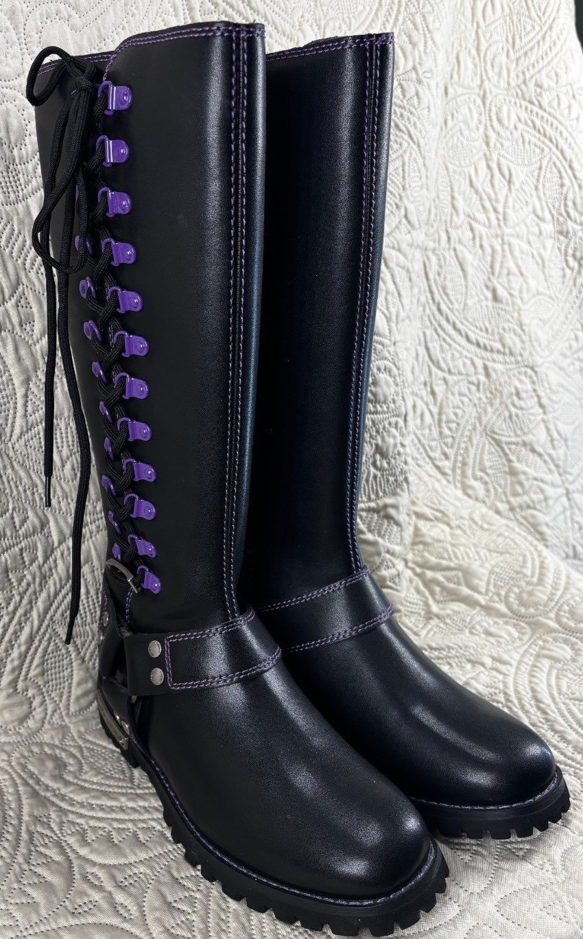 Dream Apparel Women’s Harness Motorcycle Riding Boots for Biker, Purple, Lace