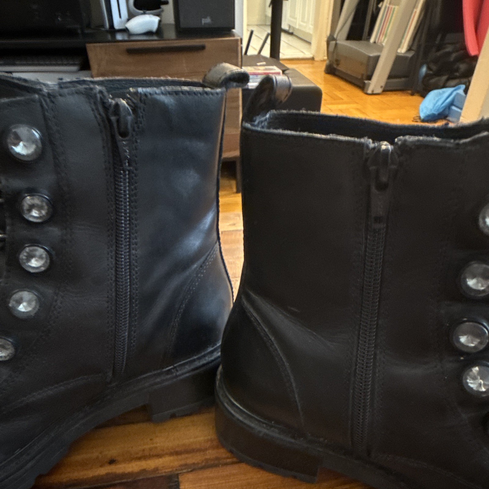 Kurt Geiger London Women’s Black Leather Combat Ankle Boots Zip, US 6.5