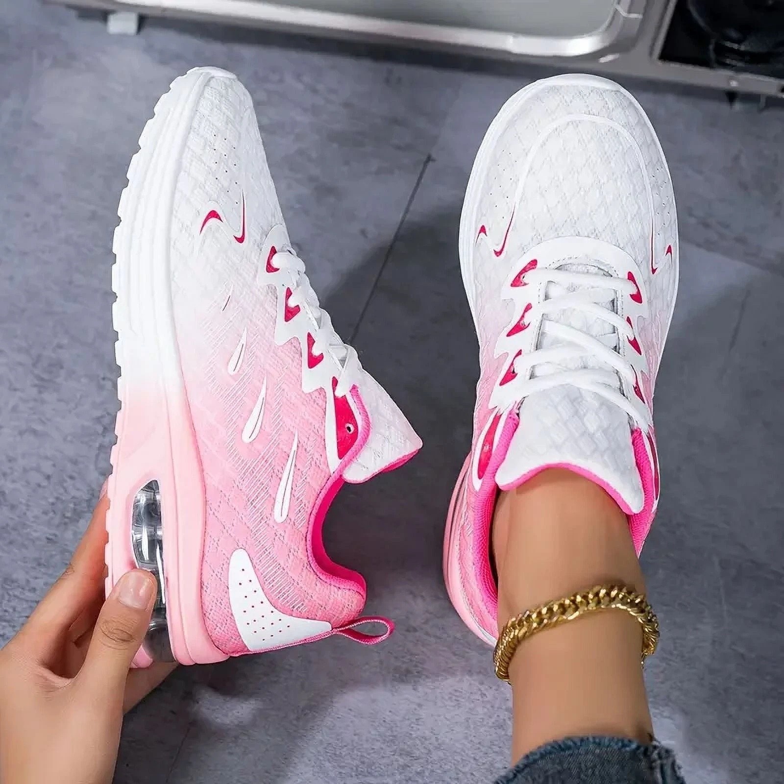 Women’s Orthopedic Walking Sneakers Breathable Mesh Non-Slip Cushion Pink-New