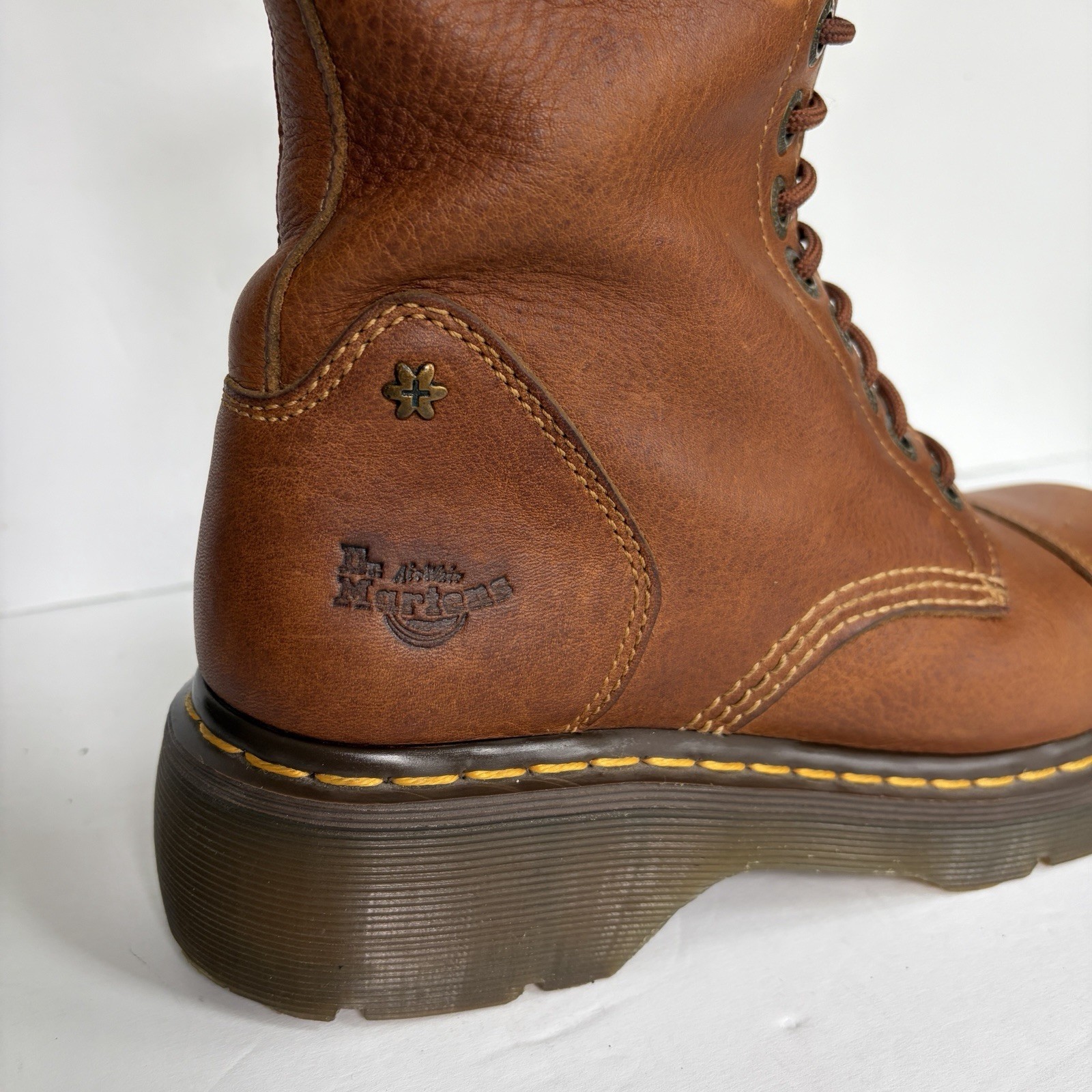 VTG Doc Martens Miranda Combat Boots Womens 8/8.5 Brown Lace Up Chunky Platform