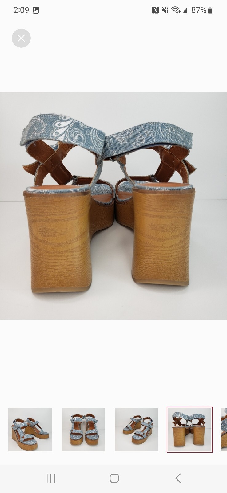 Lucky Brand Demmia Womens Blue White Paisley Denim Platforms Sz 7 Hippie Boho