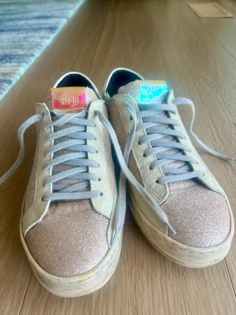 P448 John Sneakers Women 39 Rose Gold Silver Glitter