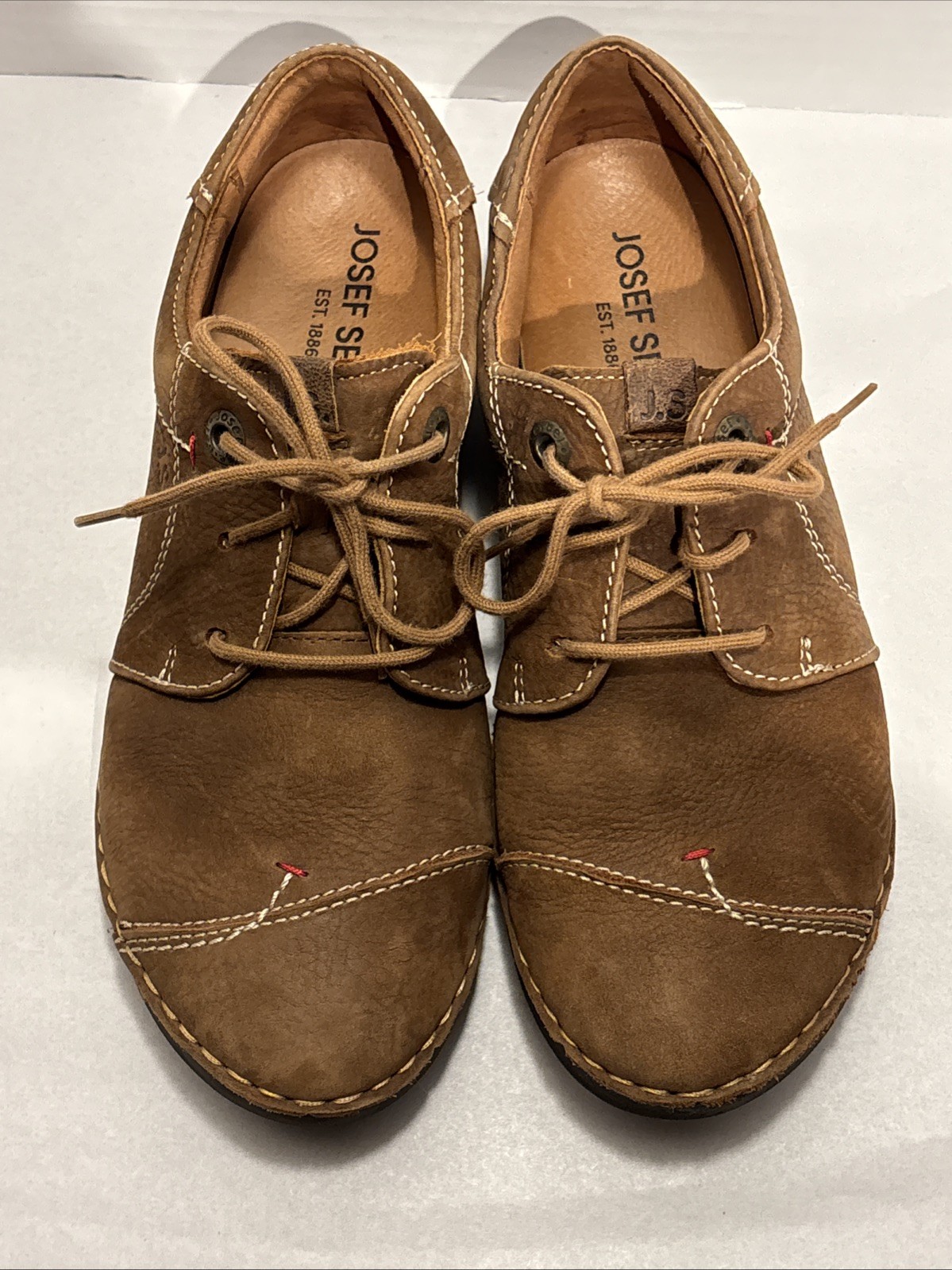 Josef Seibel US 6.5 Tan Loafer Shoes Womens Suede Lace Up Casual Comfort Flats