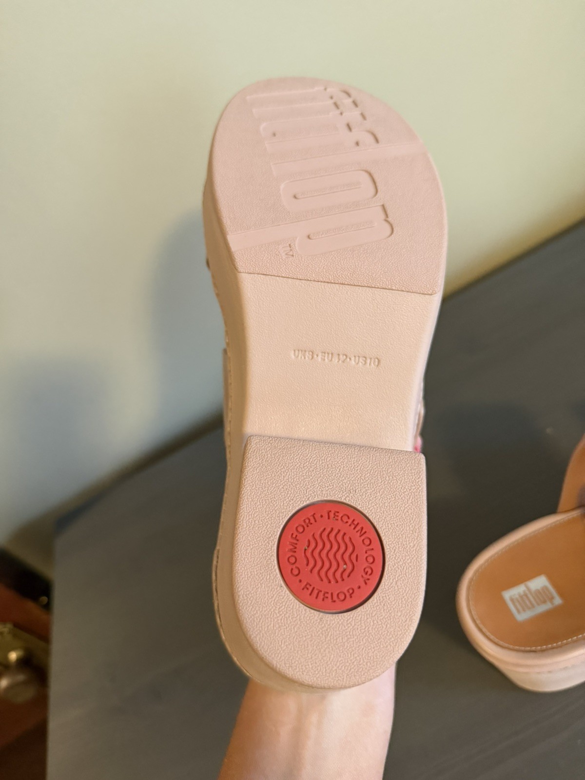 FitFlop Pilar Tan Leather Platform Sandals Double Strap Buckle Heeled: 10