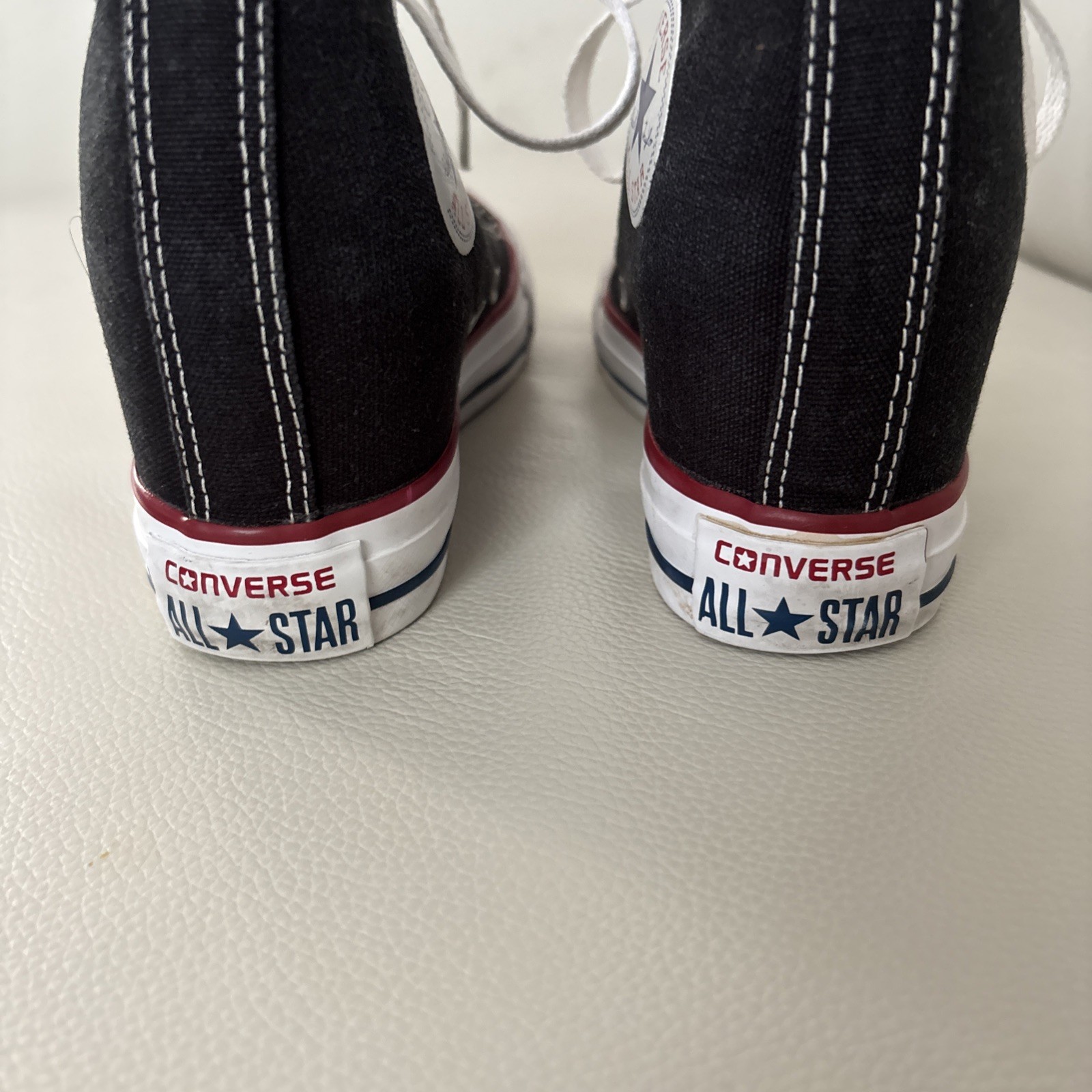 Converse All Star Platform High Top Black/White with Red/Blue Stripes Size 6