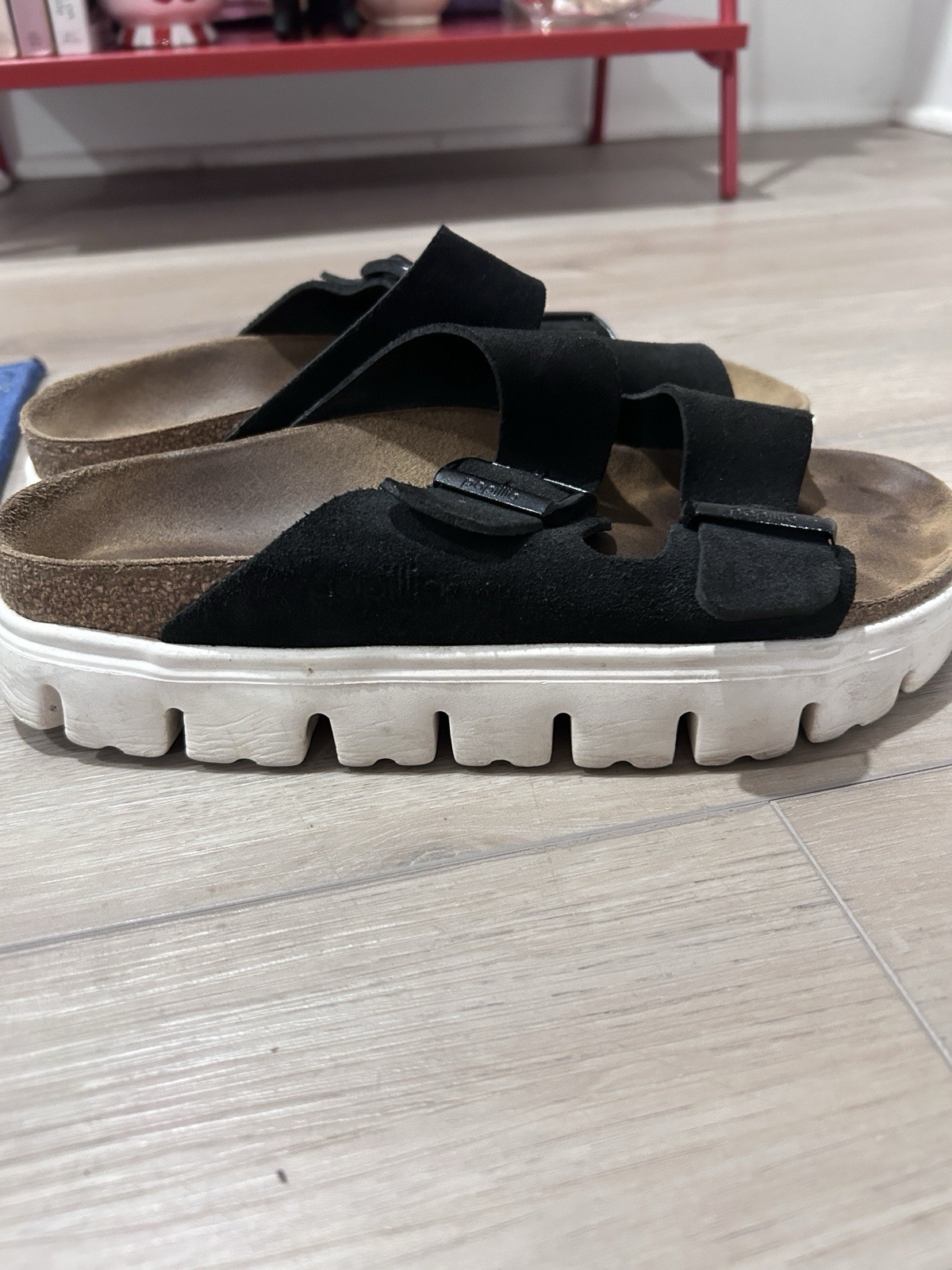 Birkenstock Women’s Suede Slide Sandals 2-Strap Buckle Cork Footbed US 9