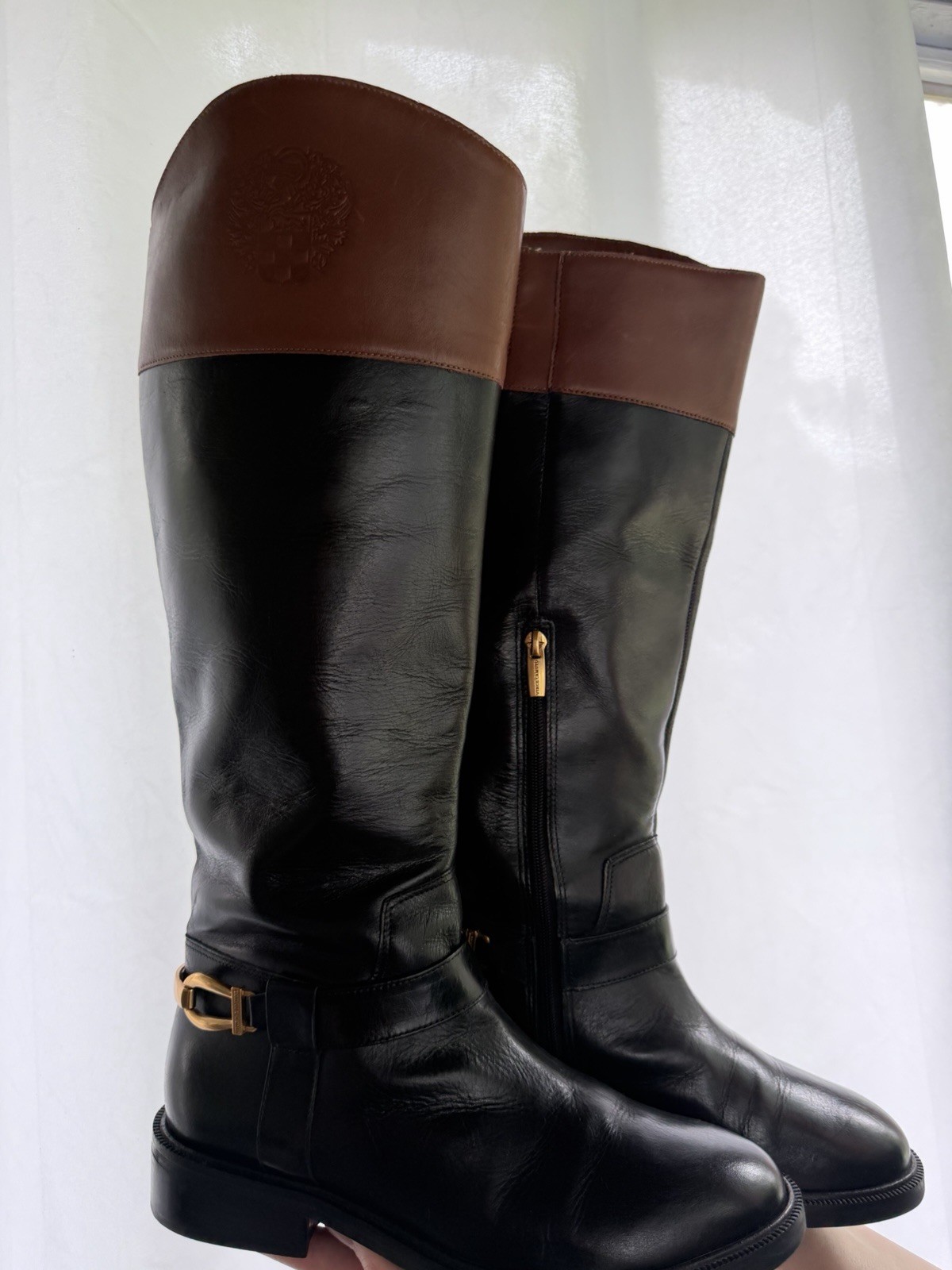 Vince Camuto Amanyir Women’s Knee High Riding Boot Leather Black/Brown US 9M