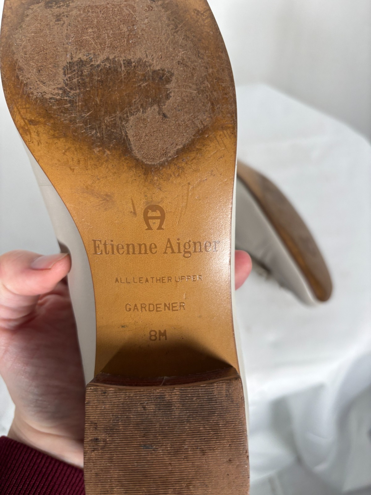 Vintage 90s/ Y2K Etienne Aigner Gardener Beige Square Toe Leather Pump Sz 8M