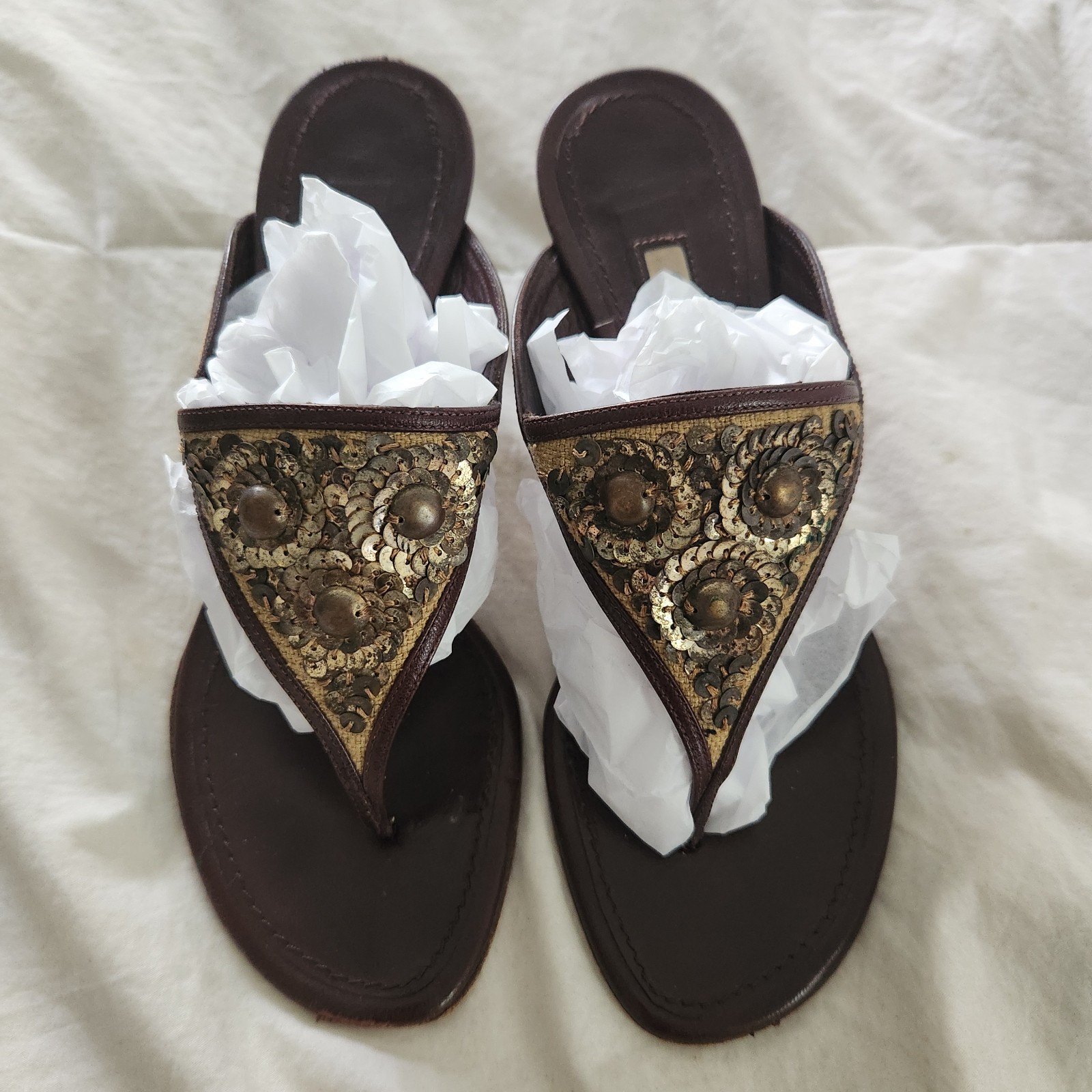 oscar de la renta Sandals Embellished Kitten Heel Sz 35.5 Italy 5.5 US