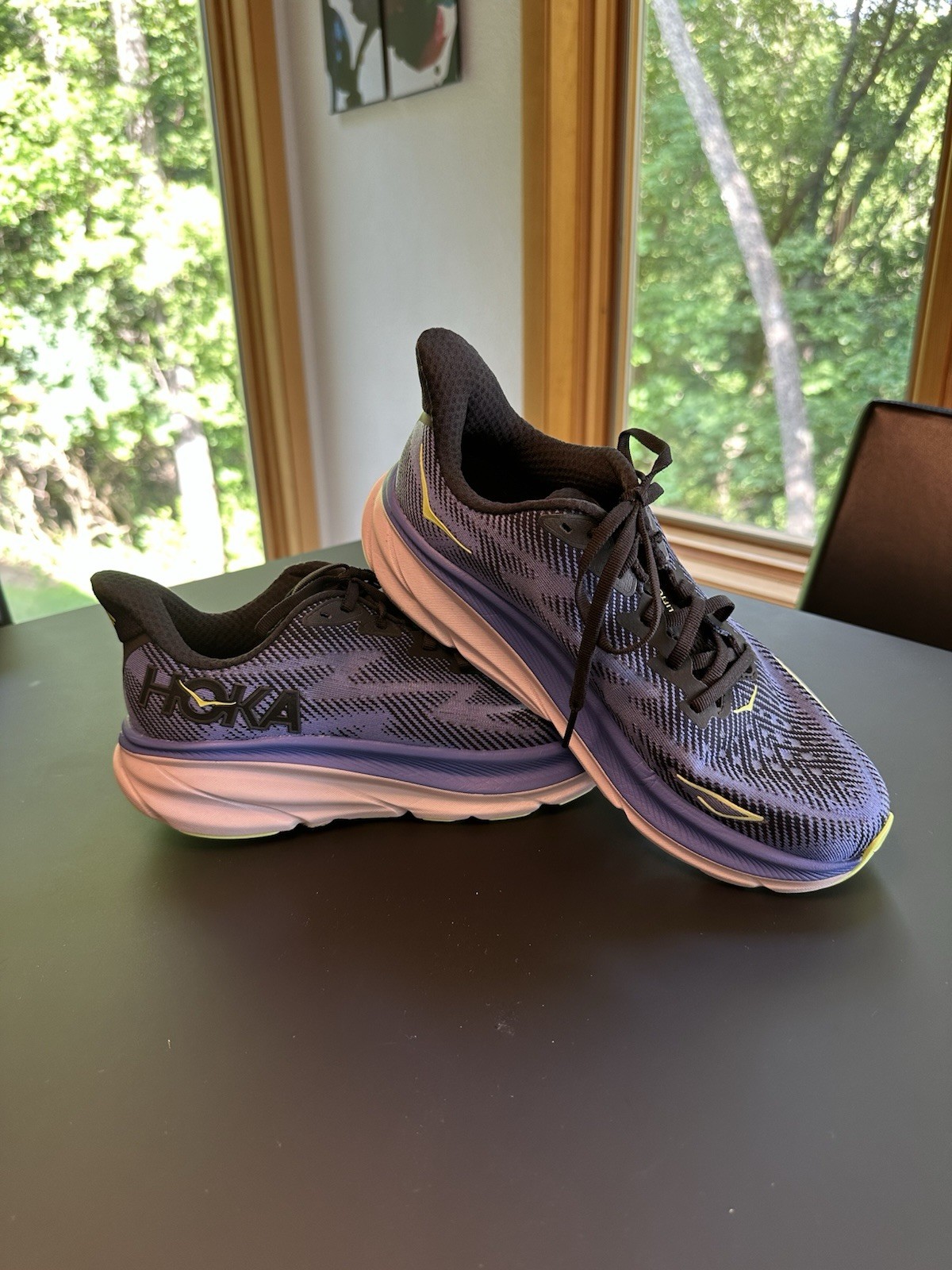 HOKA Woman’s Low Top Lace-Up Running Sneaker Purple/Yellow/White Rubber Sole