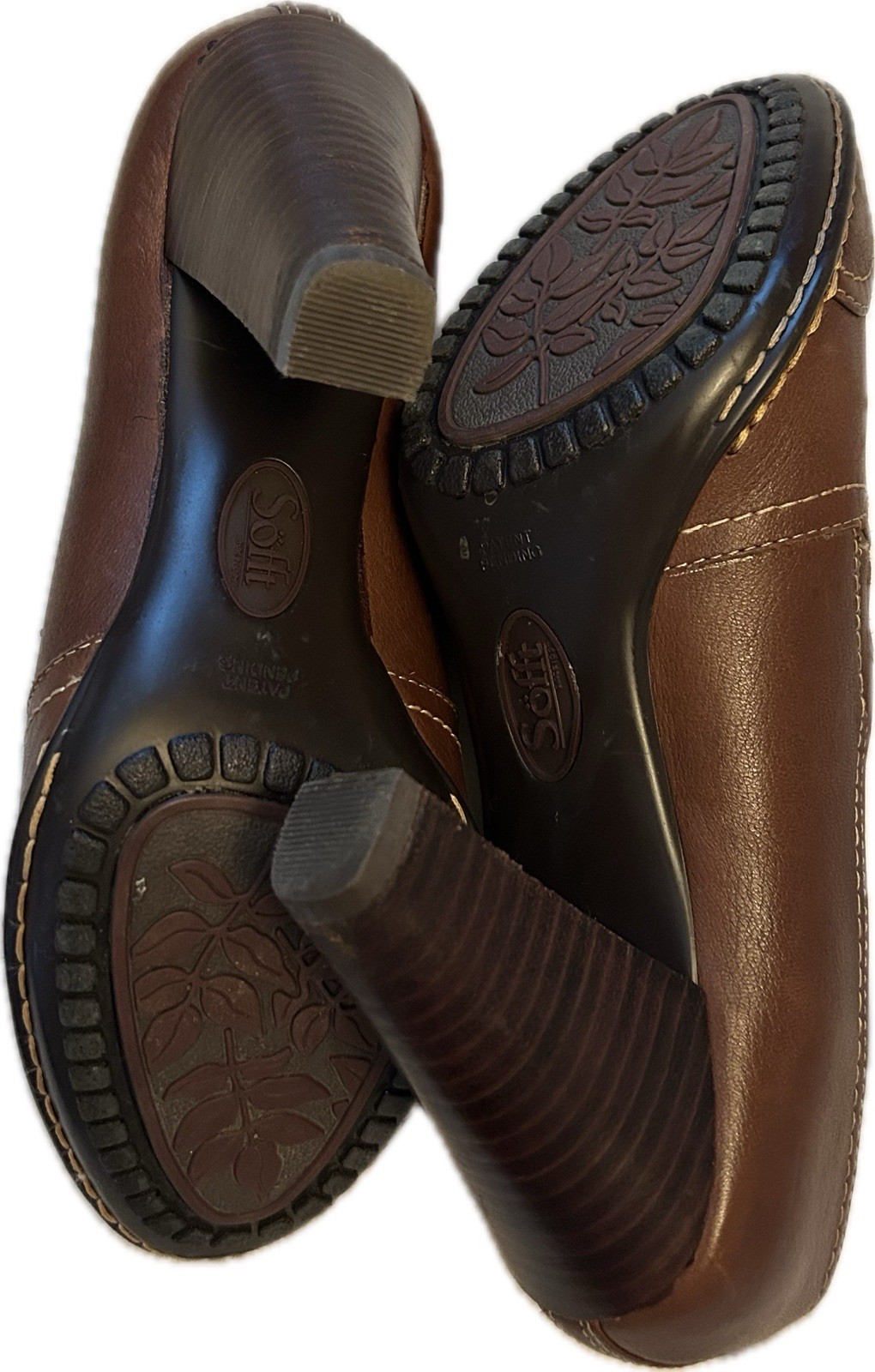 Sofft Women’s Brown Leather Round Toe Slip-On Block Heel Pumps 6.5M