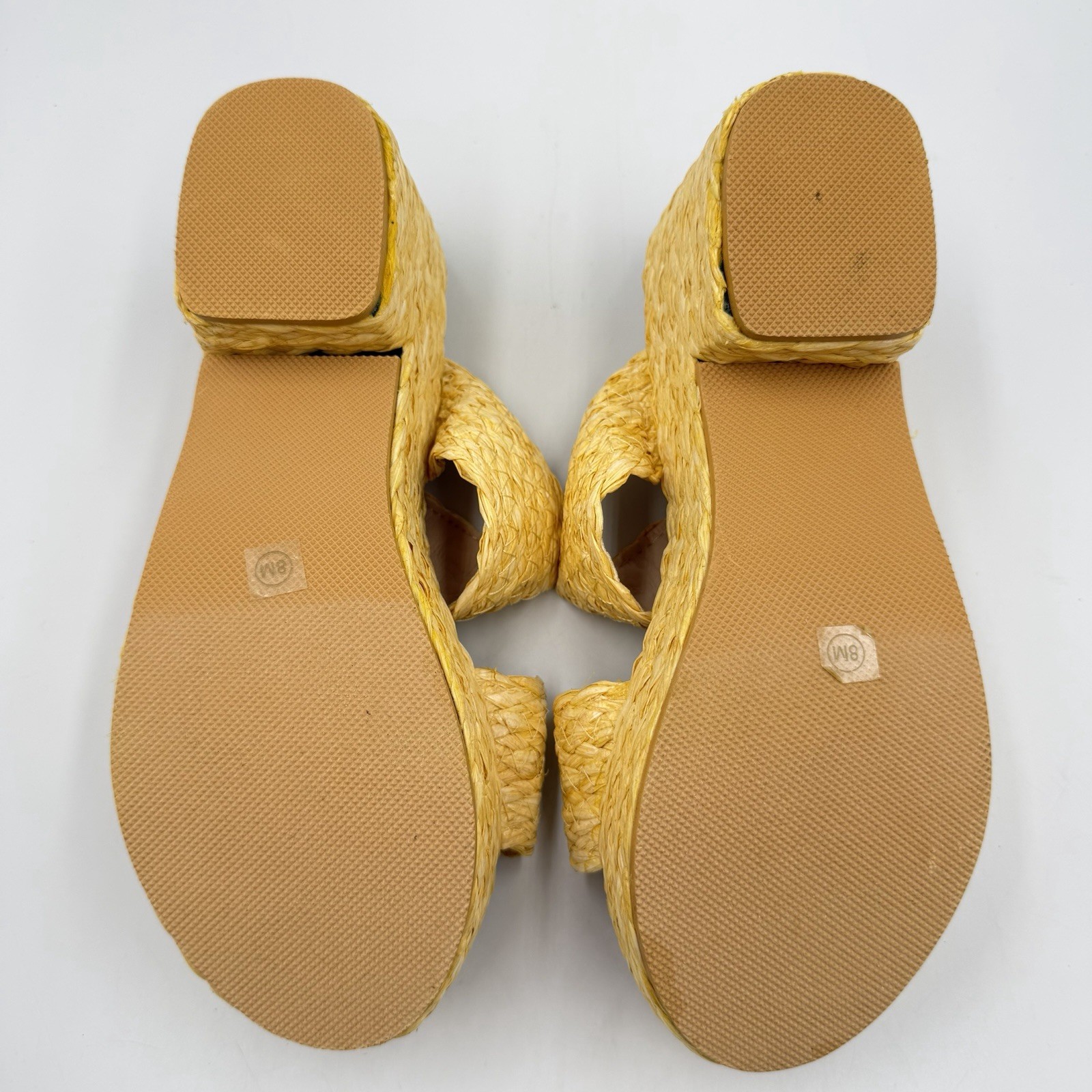 Beach by Matisse Ocean Ave Yellow Raffia Platform Sandal Slide Women 8 Cushioned