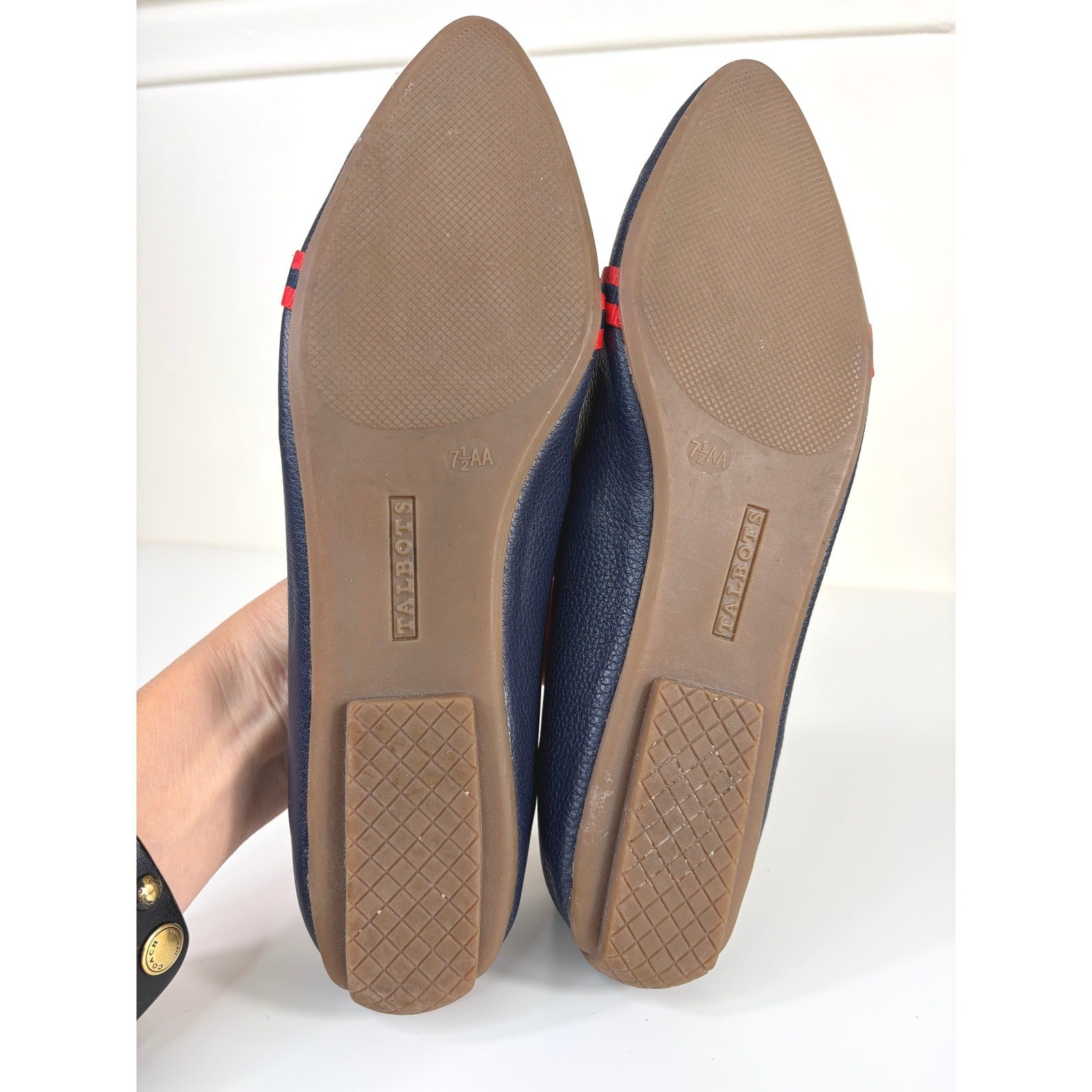 Talbots Francesca Driving Moccasin Grosgrain Bow Navy Red Size 7.5 AA NWOT Prep