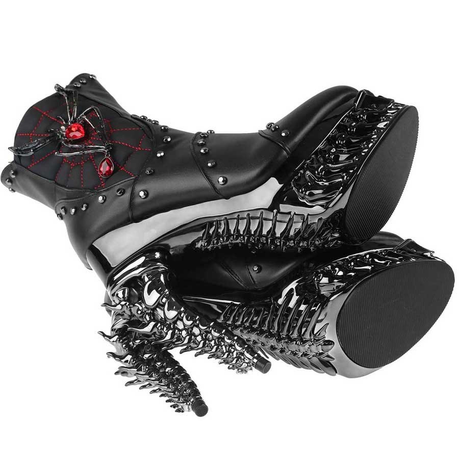 Hades + Alchemy Gothic BLACK WIDOW Ankle Boots 5″ Chrome Dragon Heel 6-12 NIB