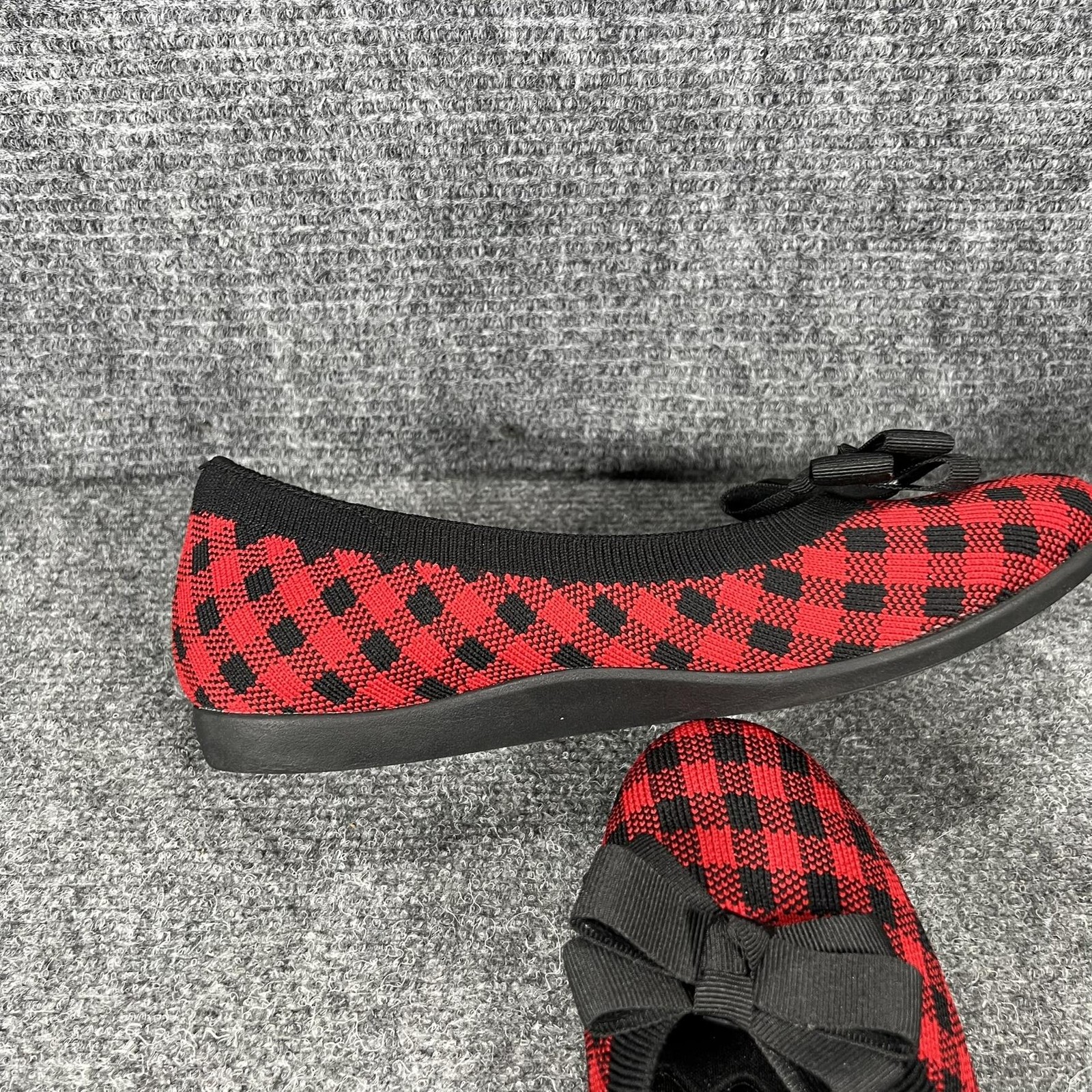 Vivaia Shoes Womens Size 9.5 Red Plaid Knit Ballet Flats Bow Eco Friendly