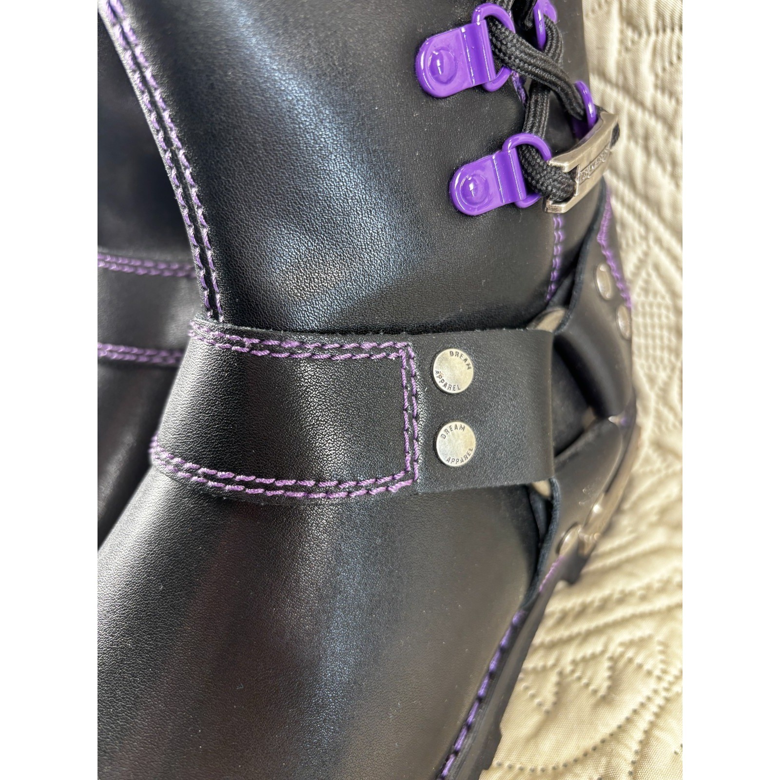 Dream Apparel Women’s Harness Motorcycle Riding Boots for Biker, Purple, Lace