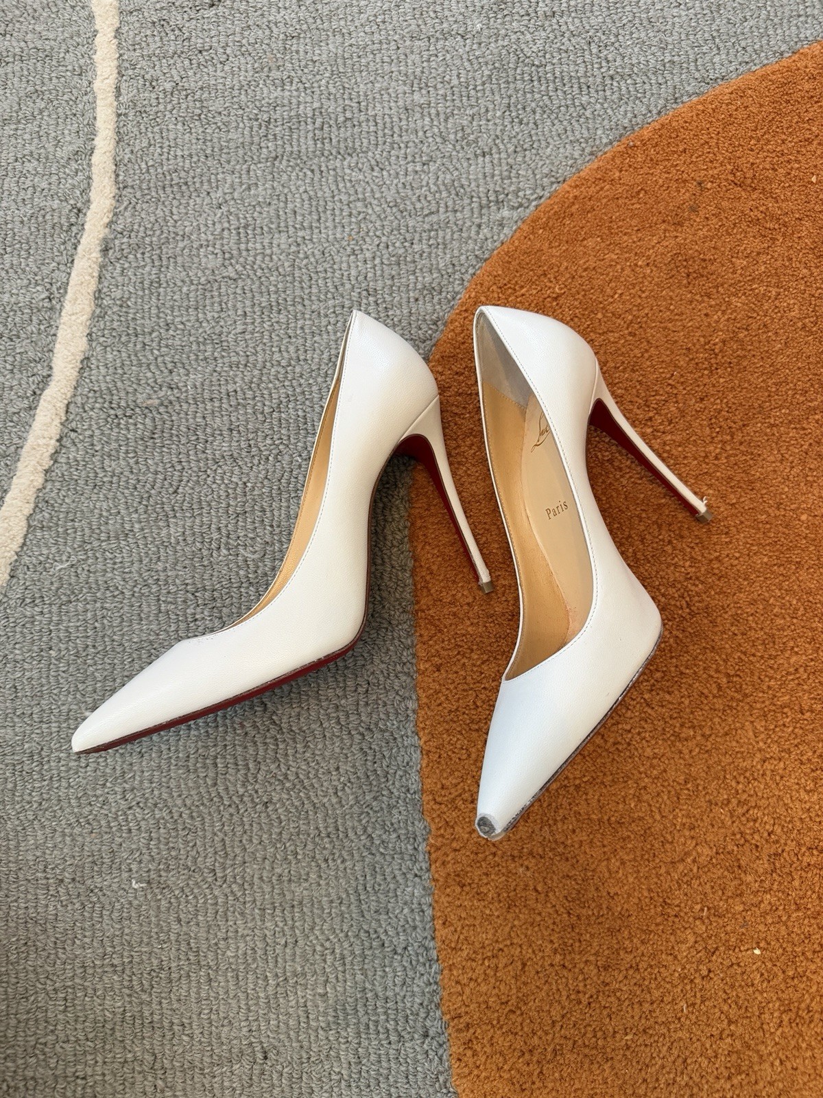 Christian Louboutin Kate 100 Women’s Leather Pump Blanco Sz 38.5
