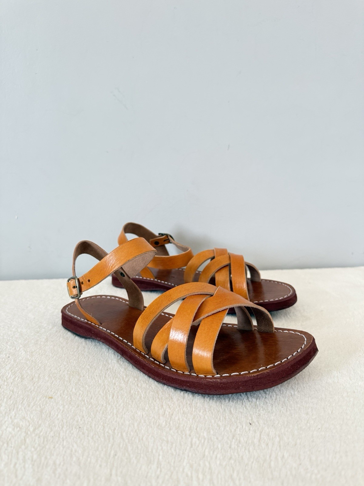 Handcrafted Genuine Leather Women’s Sandals – Four-Strap Cognac | 100% Handmade
