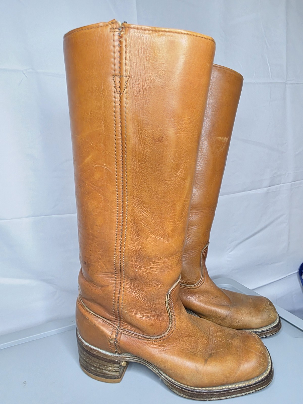 VTG Wrangler 4188 Western Boots Wmn’s 6.5 M Tan Leather Tall Pull On USA Campus