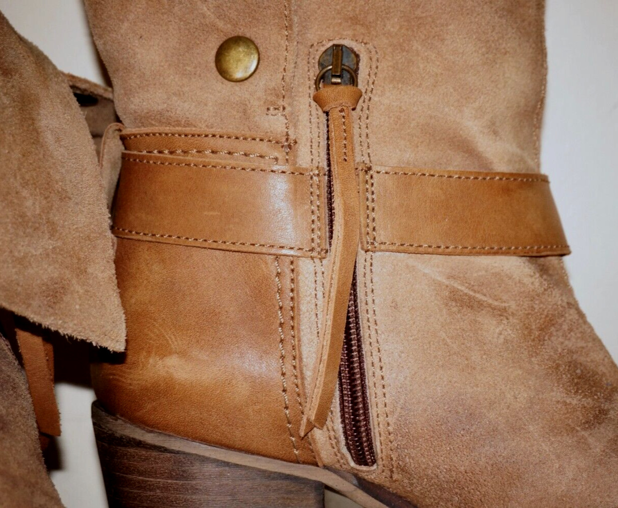 67 Genuine Rustic Tan Leather & Suede Mid-Calf Boots EUR 38 / US 7.5