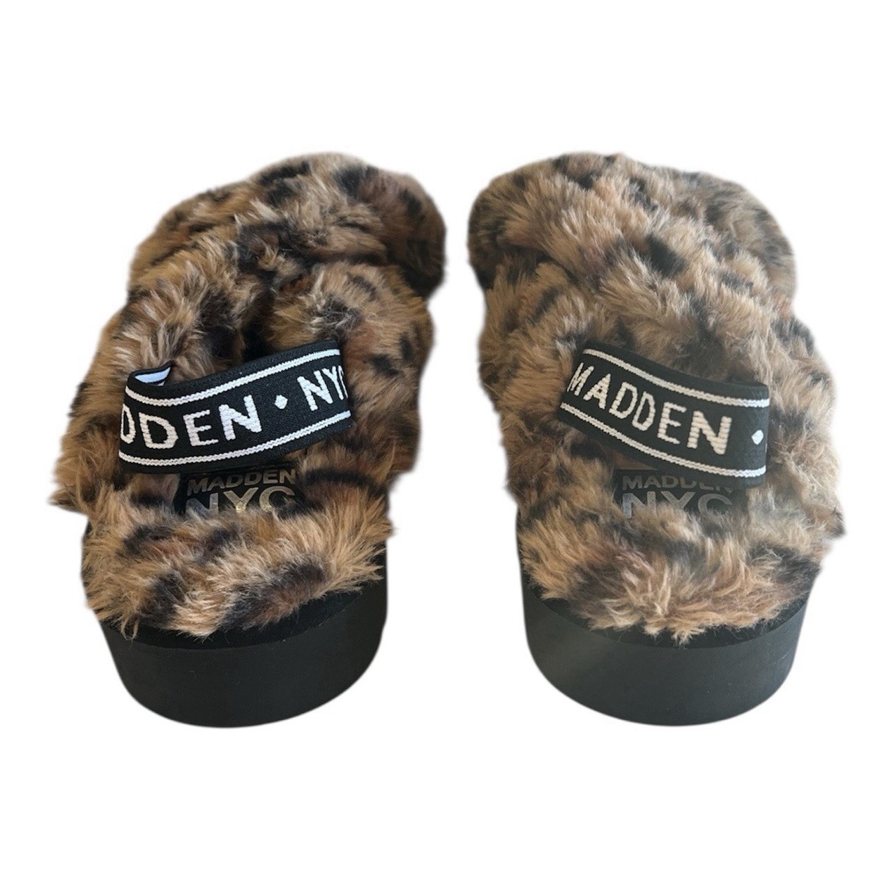 Madden NYC Faux Fur Animal Print Slide Sandals Women’s Flat Slip On Size 7