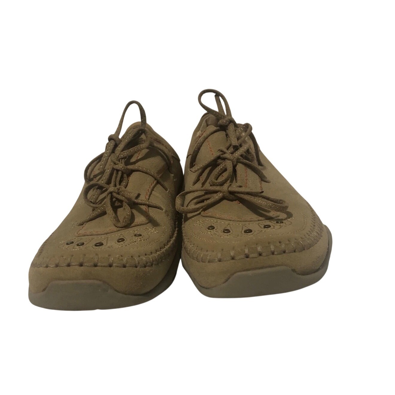 Flawed Gem! Michelle K by Skechers Brown Suede Moccasin Whipstitch Shoe Sz 7.5