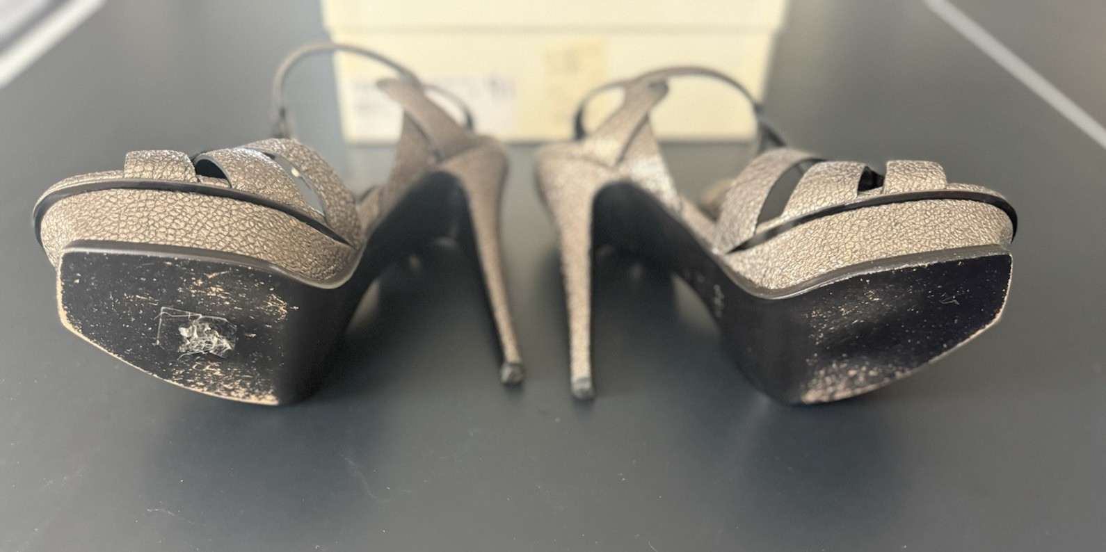 Saint Laurent YSL Metallic Tribute Platform Heels Sandals Gunmetal EU 36 US 6