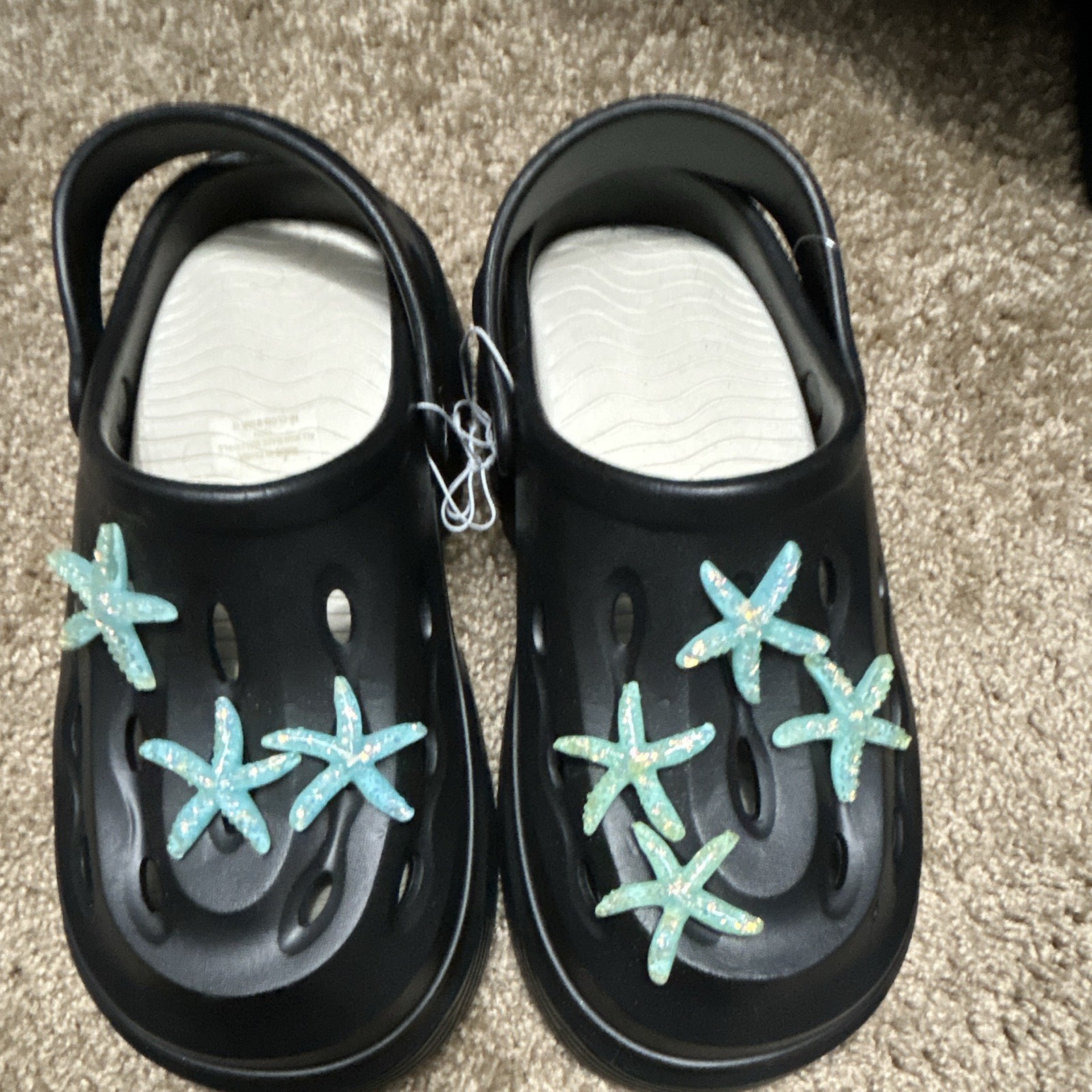 Women’s Black/Blue Clog Sandals Glitter Starfish Charms Heel Strap EU 40-41