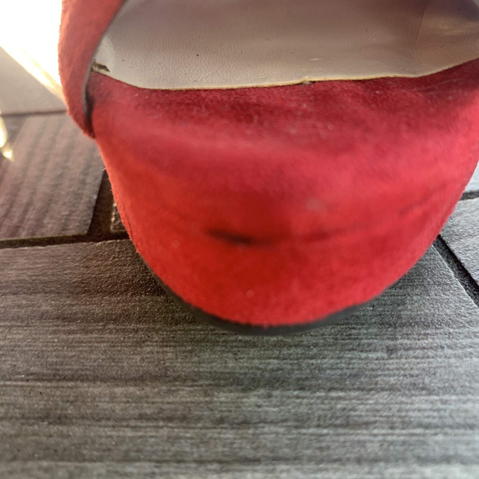 Marc Fisher Suede Heels Womens 7 Red Platform Ankle Strap Peep Toe Going Out