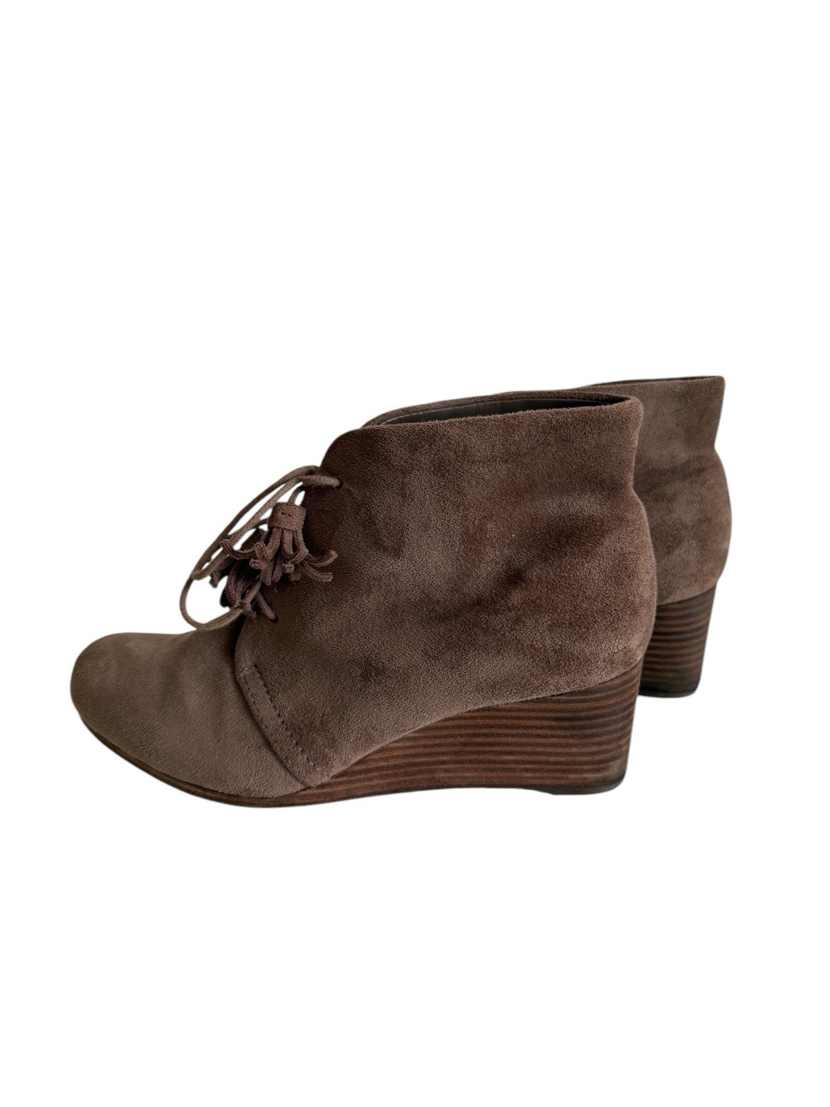 Dr Scholls Wedge Booties Womens 7.5 M Dakota Ankle Wedge Boots Brown Faux Suede