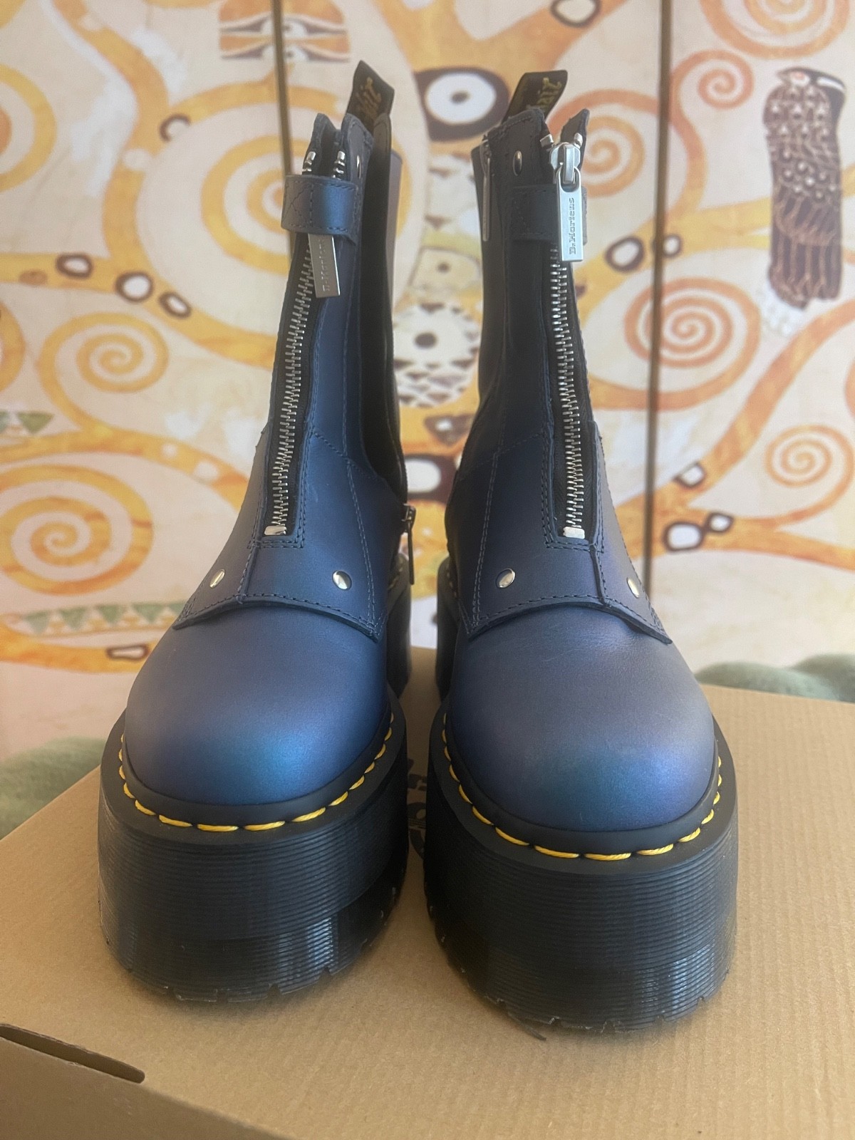 Dr. Martens Jetta Hi Max Deep Blue Platform Boots Women’s 7 EU 38 Front Zip