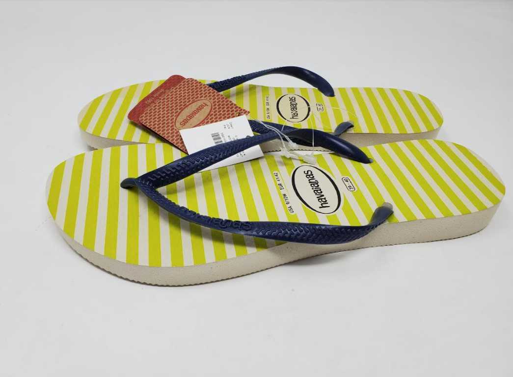 NEW WOMENS 6 9/10 & 11/12 HAVAIANAS FOR J CREW STRIPED NAVY FLIP FLOPS SANDLAS