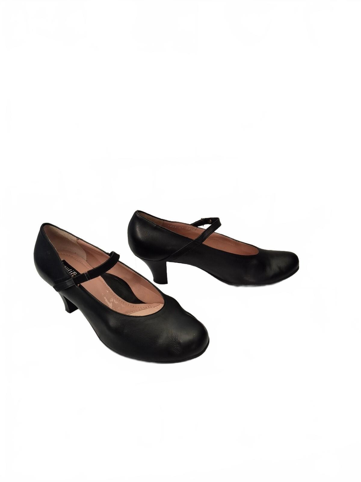 Beautifeel Black Leather Mary Jane Pumps With Adjustable Ankle Strap And 3in Blo