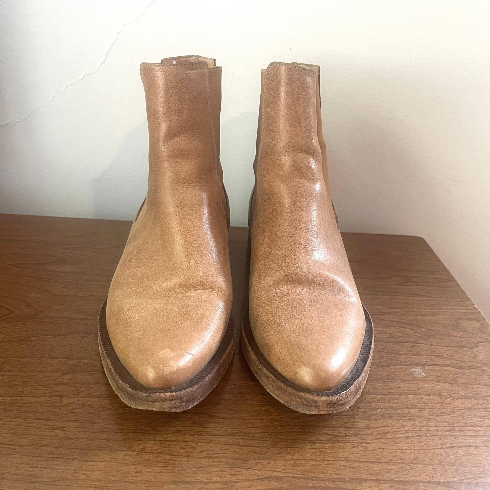Either/Or Chelsea Ankle Boots Sz 8 Tan Leather Pointed Toe Boho Western Capsule