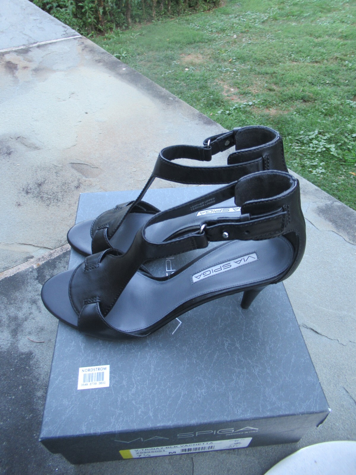 NIB Via Spiga V- Trina 2 Black Vachetta 3.25 in OpenToed Sandal Heels-7.5 M