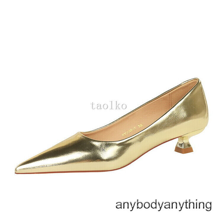 Womens 3.5cm Mid Kitten Heel Pointed Toe Slip on Pumps OL Ladies Party Shoes New