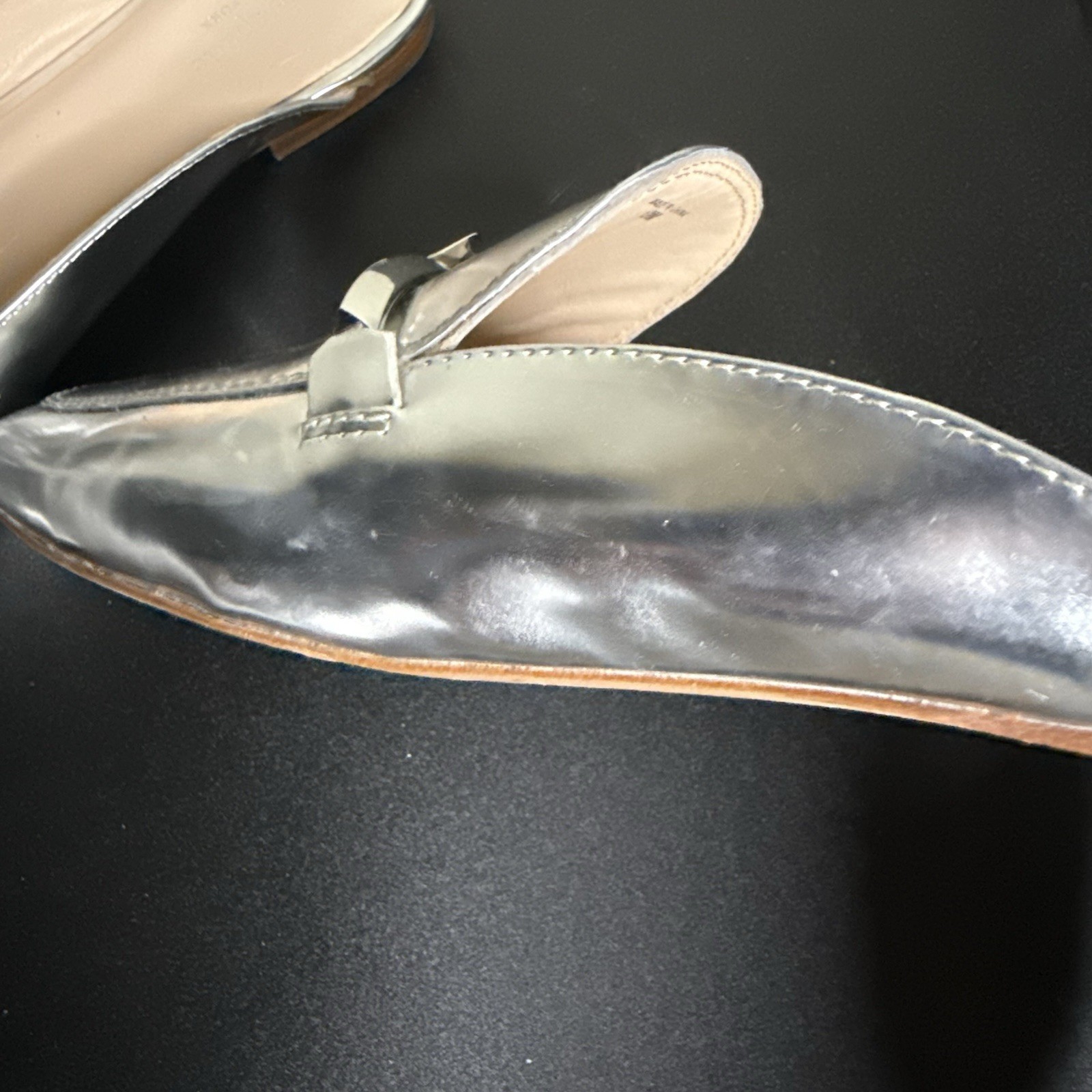 Kate Spade New York Laura Silver Specchio Leather Mules Slides Women Size 10M