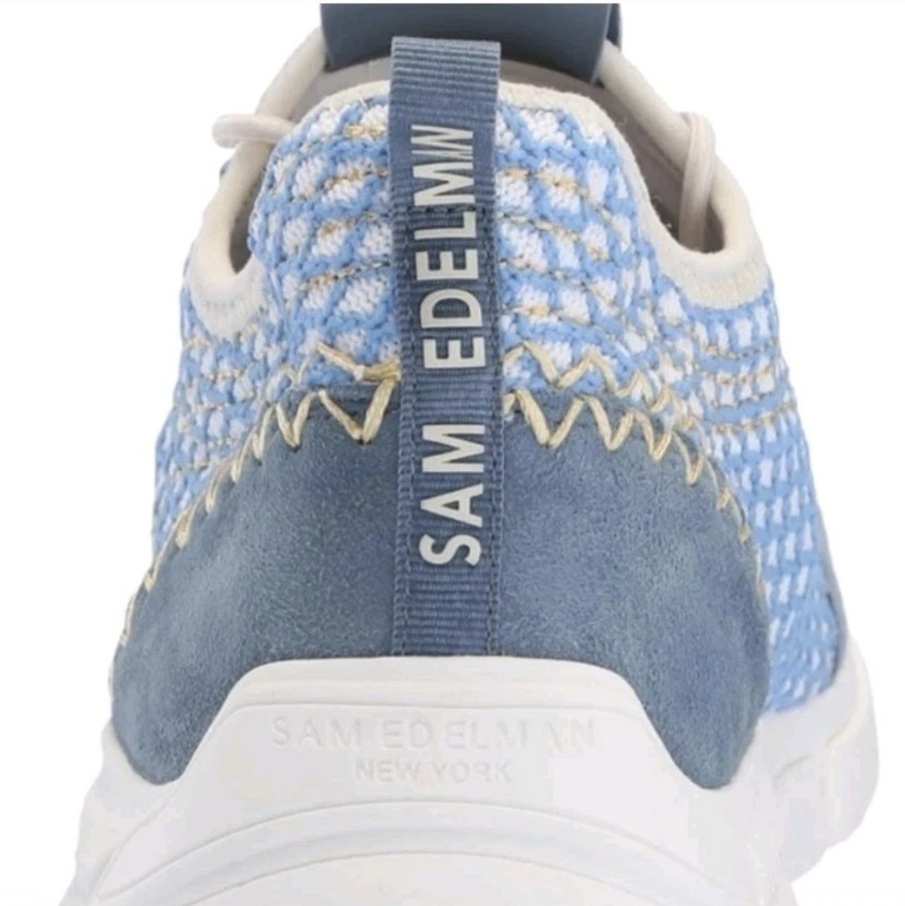 Sam Edelman Size 5 Blue White Yellow Knit Low-Top Sneakers Geometric Pattern