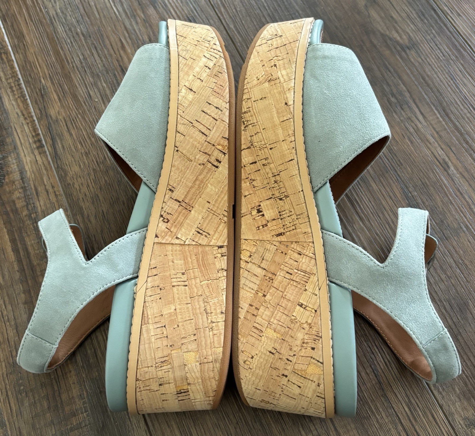 FitFlop Womens Eloise Cork-Wrap Leather Wedge Sandals Back-Strap Mint Green Sz 9