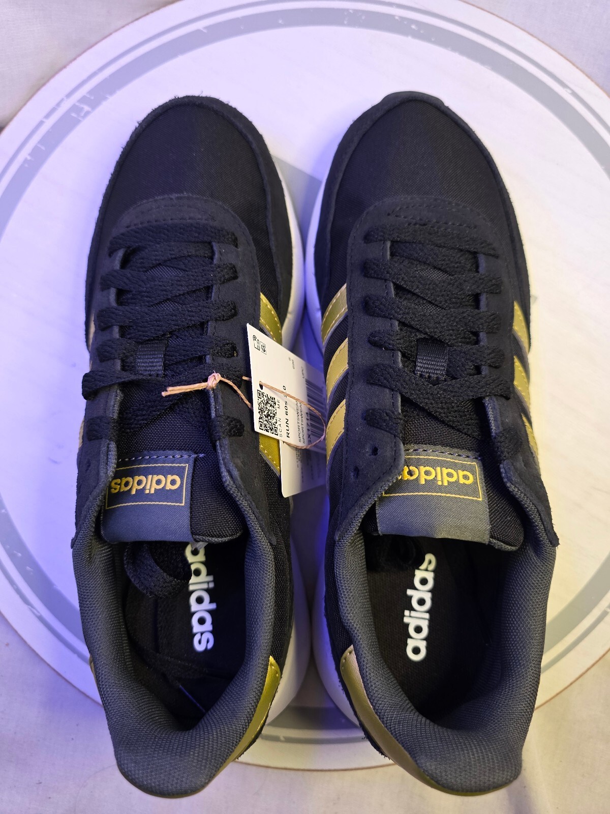 Adidas RUN 60s 2.0 Black and Gold Sneakers Size 7.5 US