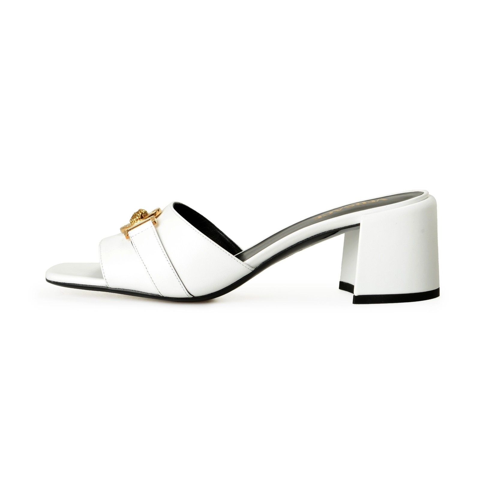 Versace Women’s White Gold Medusa Heeled Sandals Mules Shoes US 6 IT 36