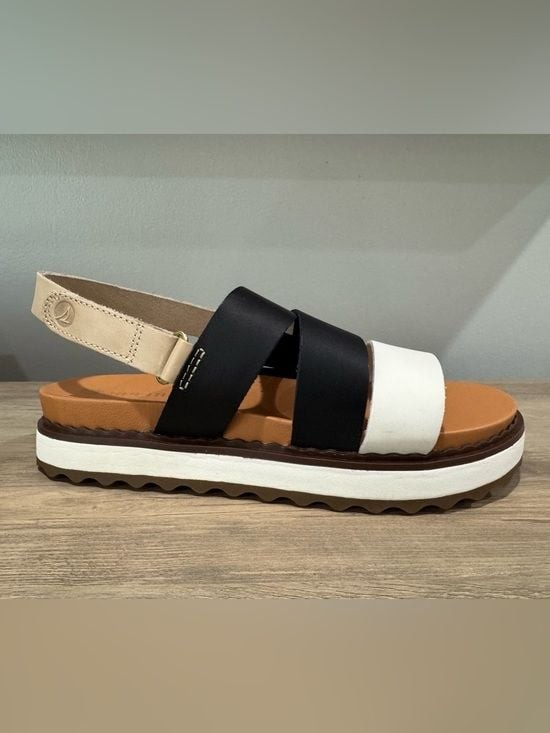 Sperry Black, White & Tan Platform Slingback Sandal