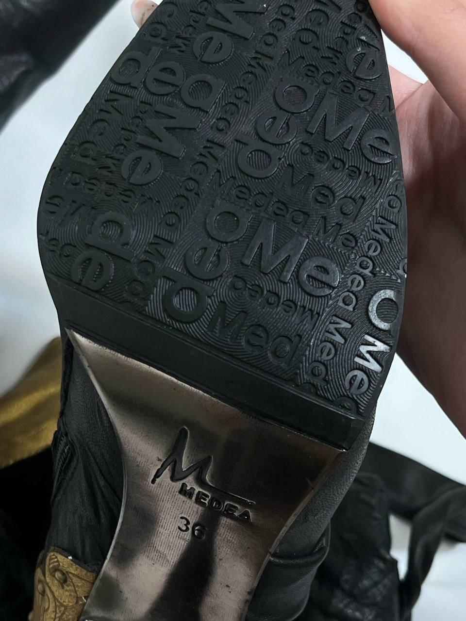 Very Rare MEDEA Futuristic Cyber Gothic Gold Metal Heel Boots Retro Archive y2k